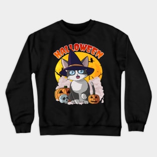 Cat Witch Halloween Pumpkin Crewneck Sweatshirt